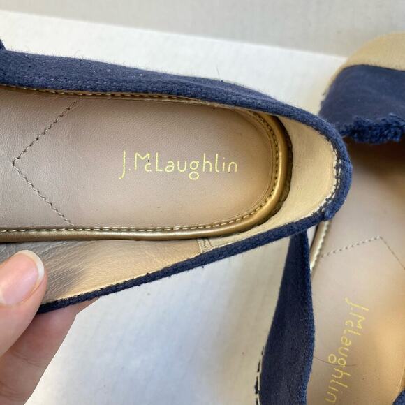 J. MCLAUGHLIN Shoes Espadrille Redding Canvas Flat Loafer Fringe Navy Tan 6.5 - Picture 6 of 10